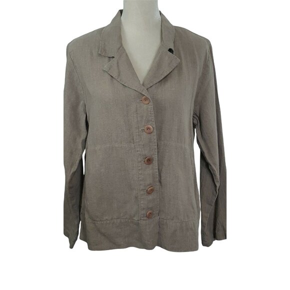 Flax Jackets & Blazers - FLAX Womens S Top Jacket Cardigan Button Up Brown 100% Linen Long Sleeves